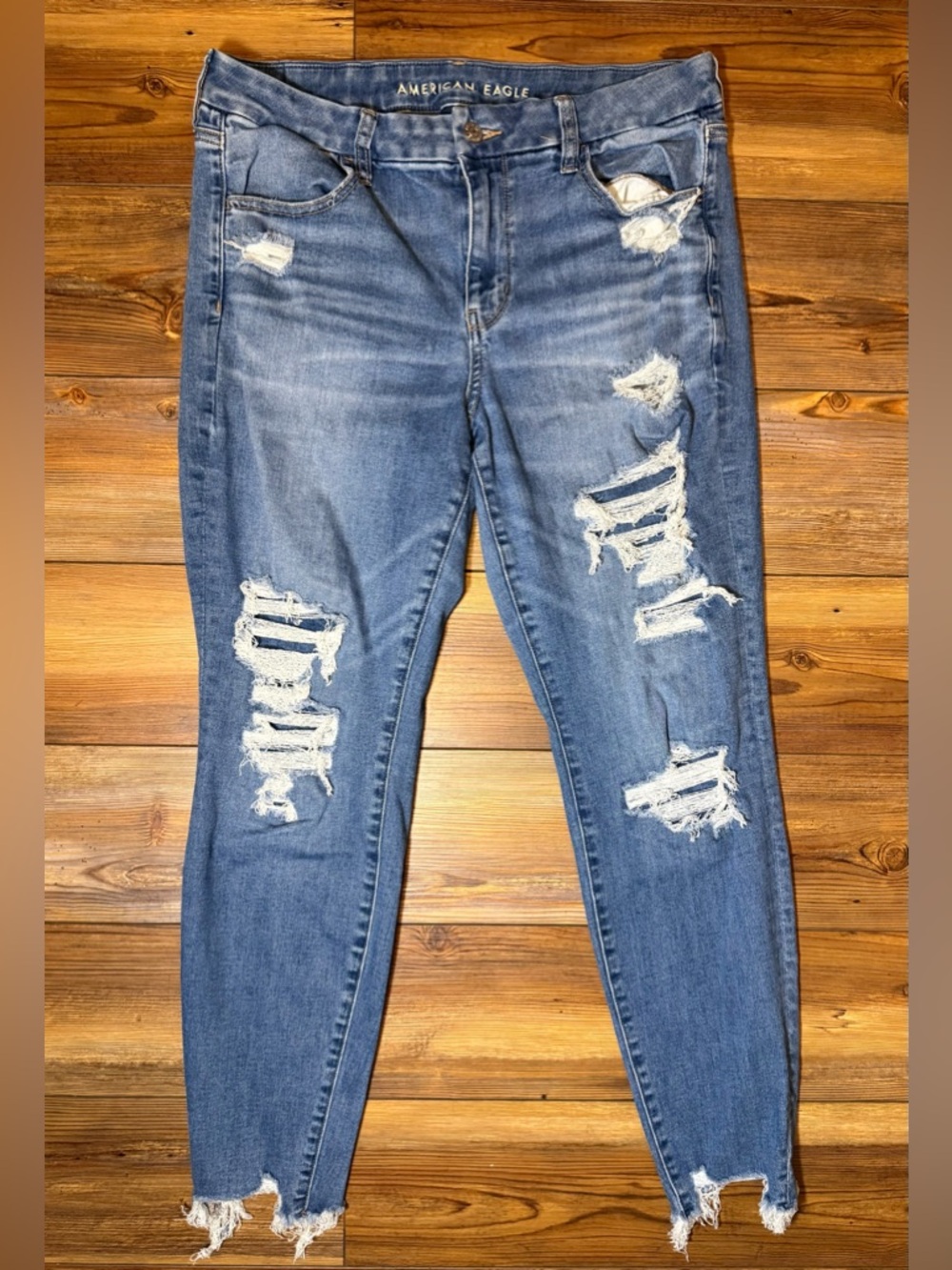 American Eagle Next Level Stretch Jeans Womens 12 Distressed Raw Hem Skinny